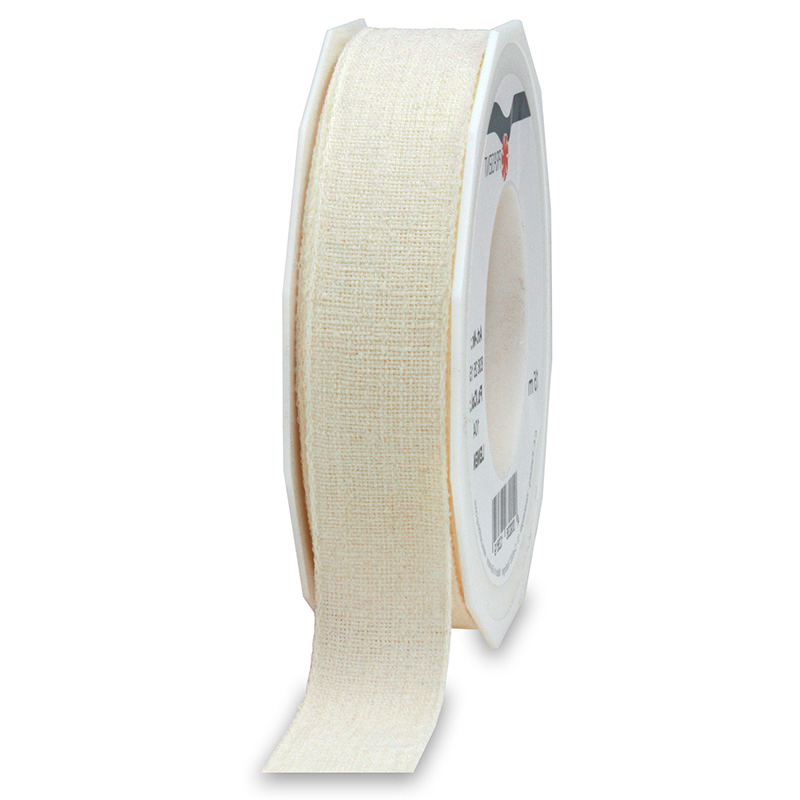 8382515104 LEINEN, creme: 25mm breit / 15m-Rolle, mit feiner Webkante