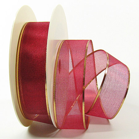 65312527 Organzaband-Magic: Weinrot-Gold, 25m-Rolle - 25mm breit
