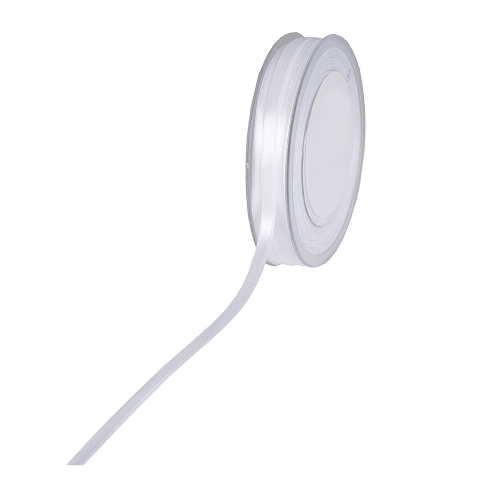 8-DFS11-01 Satinband SIMPEL, weiss: 6 mm breit / 50 Meter, mit einfacher schlichter Webkante.