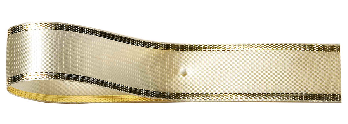 Satinband-EASY, creme-gold: 10mm breit / 25m-Rolle, mit Lurex-Gold-Kante.