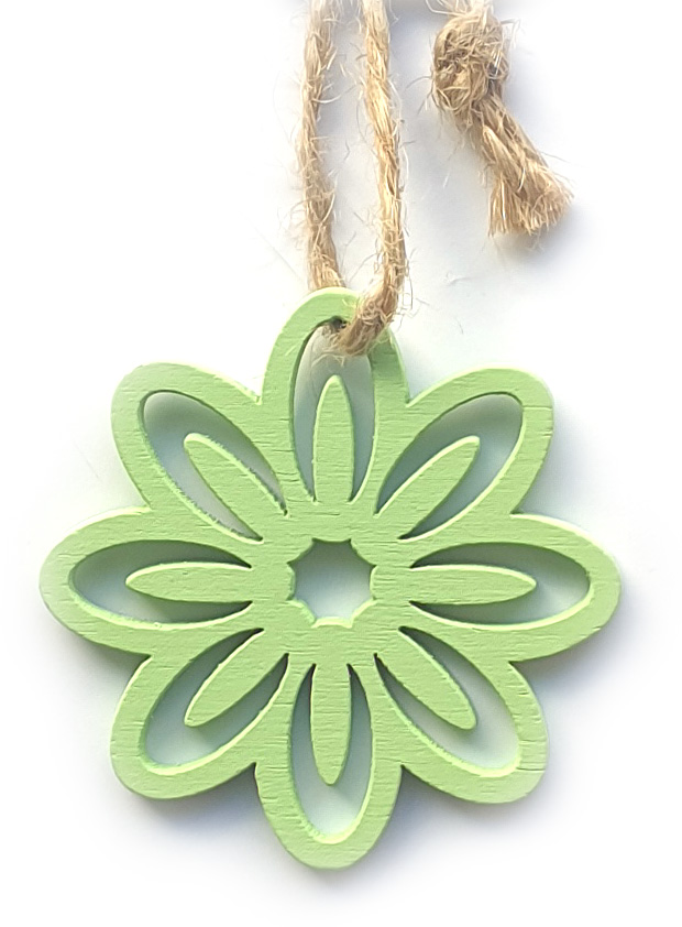 8H0021-21-mintgruen Holz-Anhänger "BLUME", mintgrün: 5 cm x 5 cm zu 24 Stück im PE-Beutel