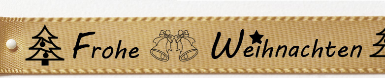 Weihnachtsband "Frohe Weihnachten"- Satin: 15mm breit gold