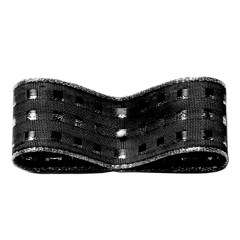 1512025050ZPEOIxFnKbXZk Dekorband-GLAMOUR, schwarz-silber: 25mm breit / 25m-Rolle, mit Drahtkante