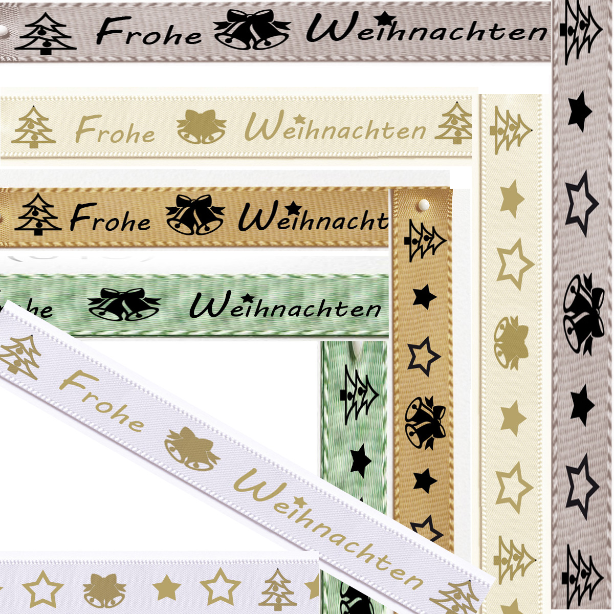 Weihnachtsband "Frohe Weihnachten" doppelseitig: Satin: 15mm breit / 25m Rolle - Farbauswahl