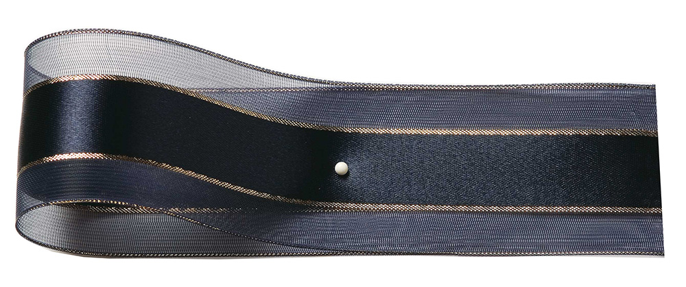 Dekorband-SHINY, nachtblau-gold: 38mm breit / 25m-Rolle