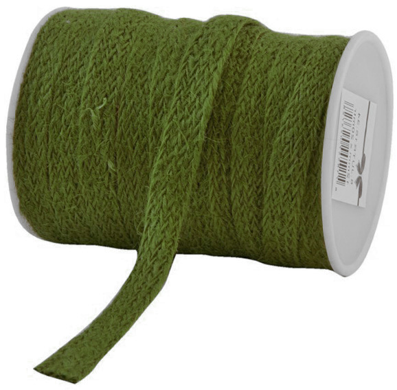 8-JUTR16-neu Jute-Flechtband, moosgrün: 12mm breit / 20m-Rolle