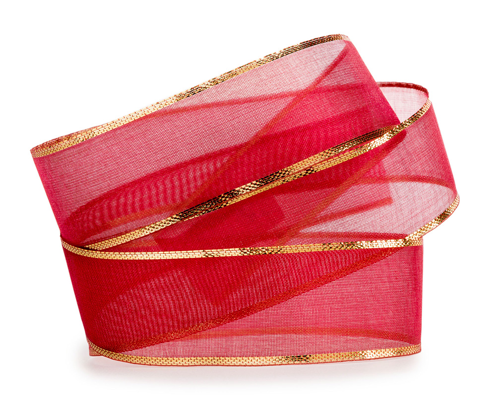 65312527-2 Organzaband-Magic: Weinrot-Gold, 25m-Rolle - 25mm breit