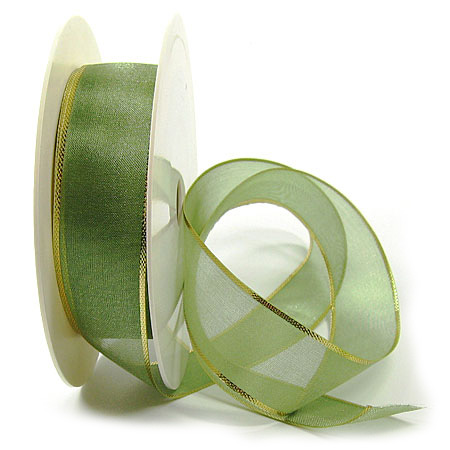 65312557 Organzaband-Magic: Lindgrün-Gold, 25m-Rolle - 25mm breit
