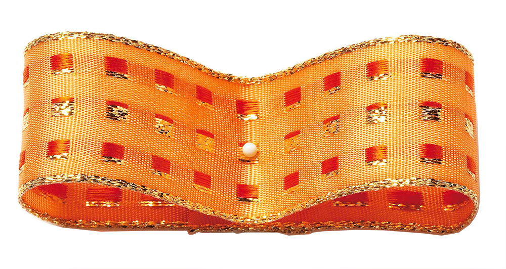 1512025021-1 Dekorband-GLAMOUR, apricot-gold: 25mm breit / 25m-Rolle, mit Drahtkante