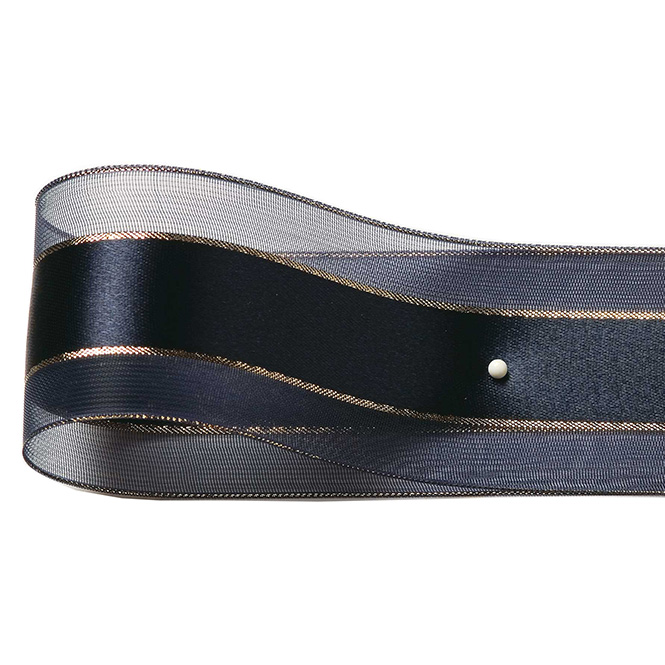 Dekorband-SHINY, nachtblau-gold: 38mm breit / 25m-Rolle