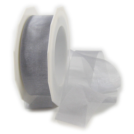 6012525631-2 Organzaband-Sheer: 25mm breit / 25m-Rolle, silber.