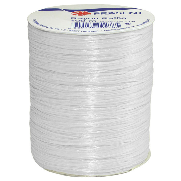 raffia-weiss Raffia - RAYON, Bindebast: 5mm breit / 100m-Rolle, weiss