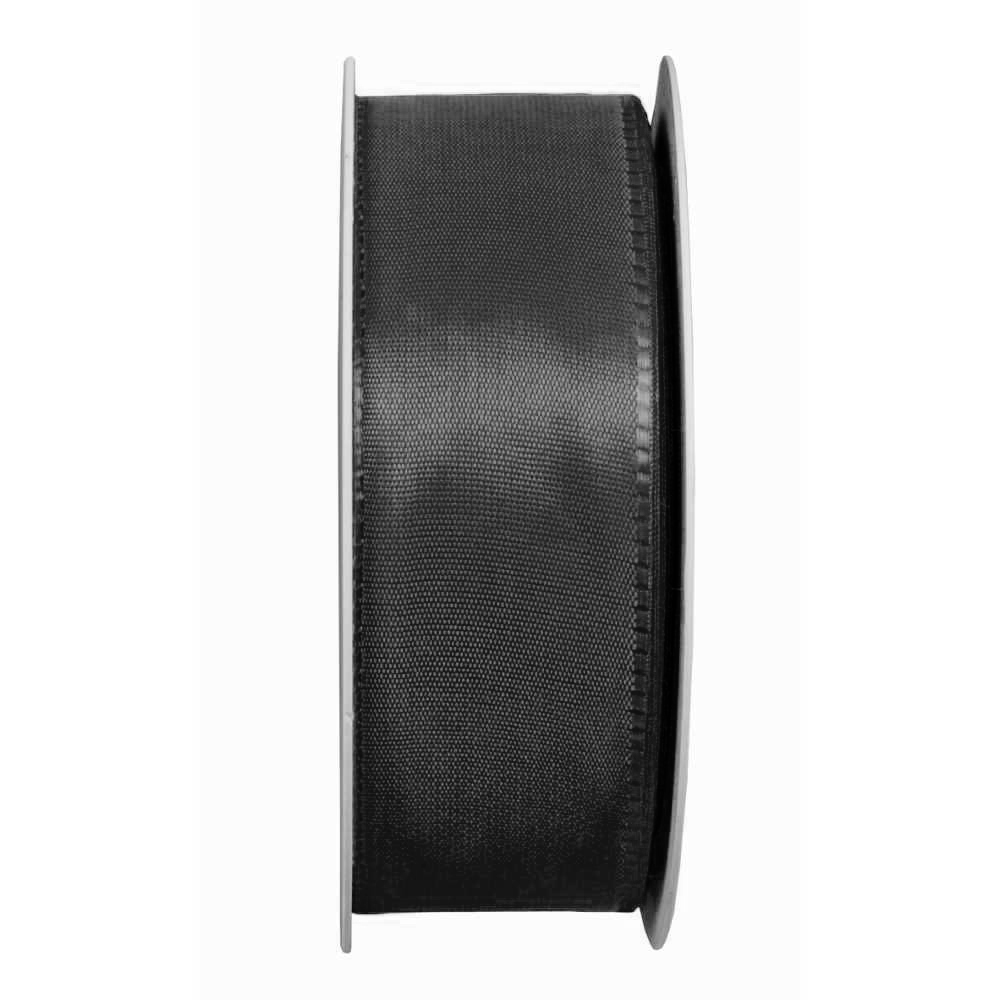 40mm-schwarz-113 Taftband, schwarz: 40mm breit / 50m-Rolle, mit feiner Webkante.