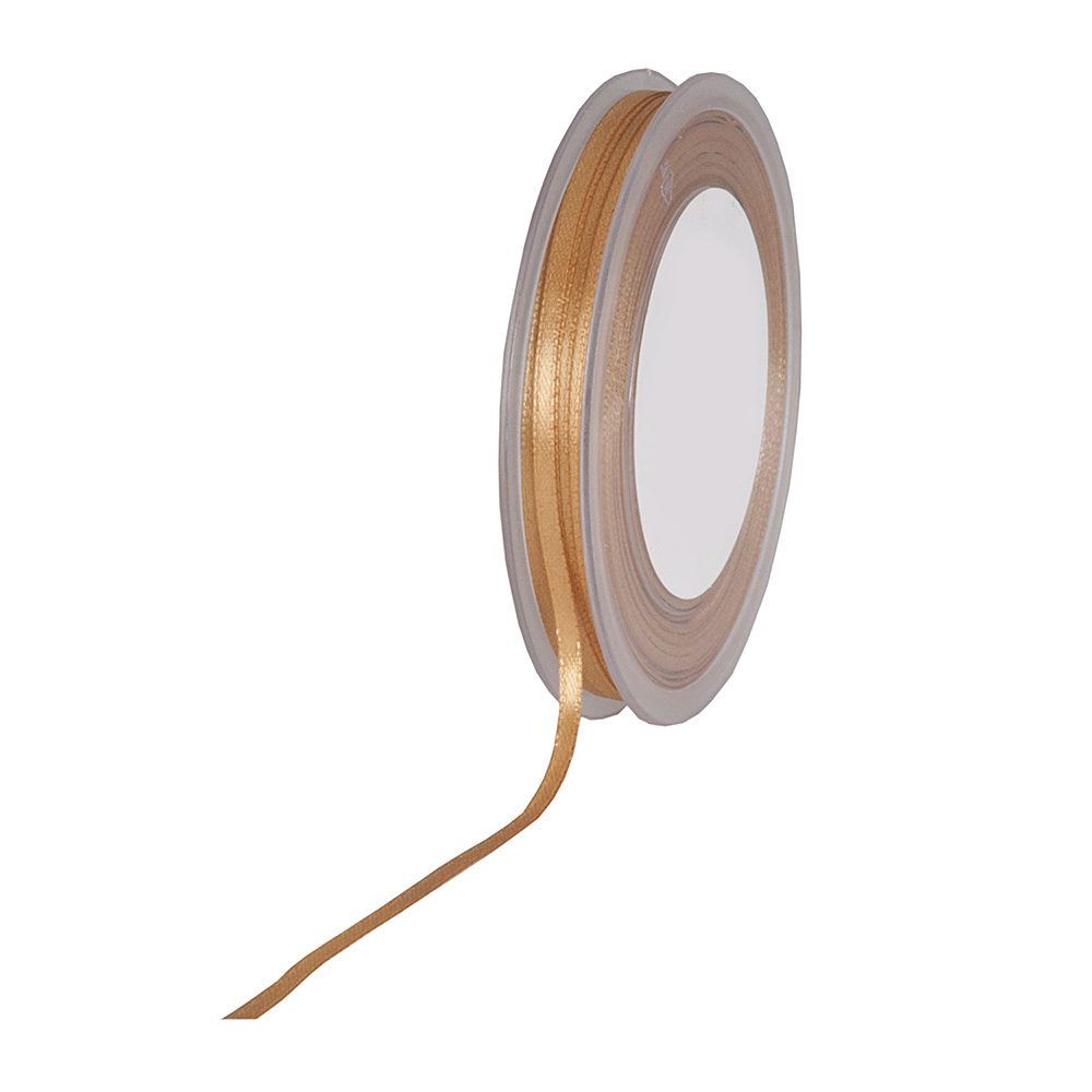 8-DFS06-18 Satinband SIMPEL, gold: 3 mm breit / 50 Meter, mit einfacher schlichter Webkante.