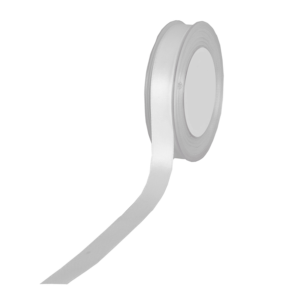 8-DFS21-01 Satinband SIMPEL, weiss: 15 mm breit / 25 Meter, mit einfacher schlichter Webkante.