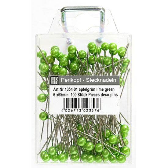 temp1354_01-pins-6mm-apfelgruenC1e1LLQw5cb0a-1 Perlkopf-Dekonadeln: 6mm Ø / 65mm lang, apfelgrün 100 Stück-Packung