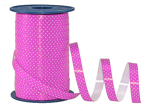 Poly-Pünktchen-Ringelband, pink-weiß - 10mm breit / 200m-Rolle