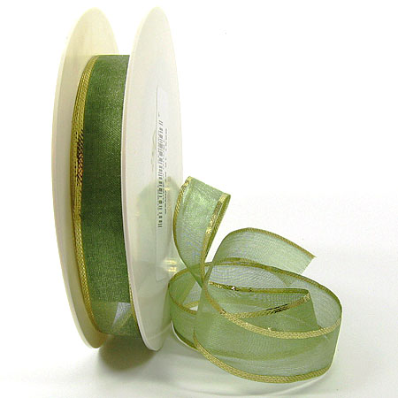 65311557 Organzaband-Magic: Lindgrün-Gold, 25m-Rolle - 15mm breit