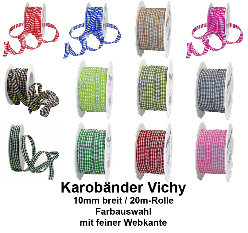 Übersicht Vichy-Karoband 10mm breit: Farbauswahl