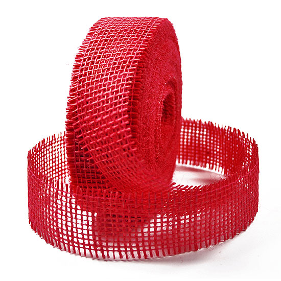 2140-123 Juteband-Rupfenband, rot: 40mm breit / 25-Rolle