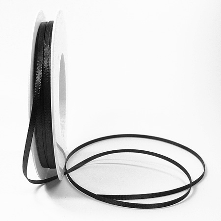 3mm-schwarz-050 Satinband SINFINITY, schwarz: 3mm breit / 50m-Rolle, mit feiner Webkante.