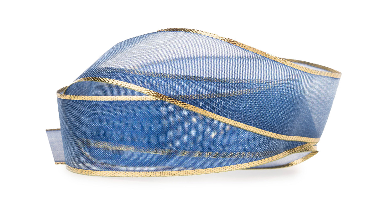65311535-2 Organzaband-Magic: Royalblau-Gold, 15mm breit / 25m-Rolle.