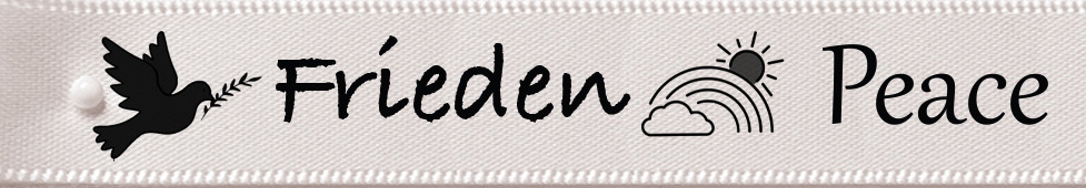 Satinband "Frieden": 15mm breit / 25m-Rolle: weiss