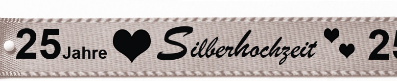 Satinband "Silberhochzeit", silbergrau: 15mm breit / 25m-Rolle