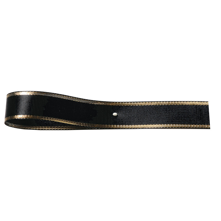 15100_050-schwarz-web Satinband-EASY, schwarz-gold: 10mm breit / 25m-Rolle, mit Lurex-Gold-Kante.