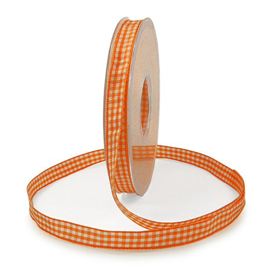 Landhauskaro, orange-weiss: 10mm breit / 25m-Rolle