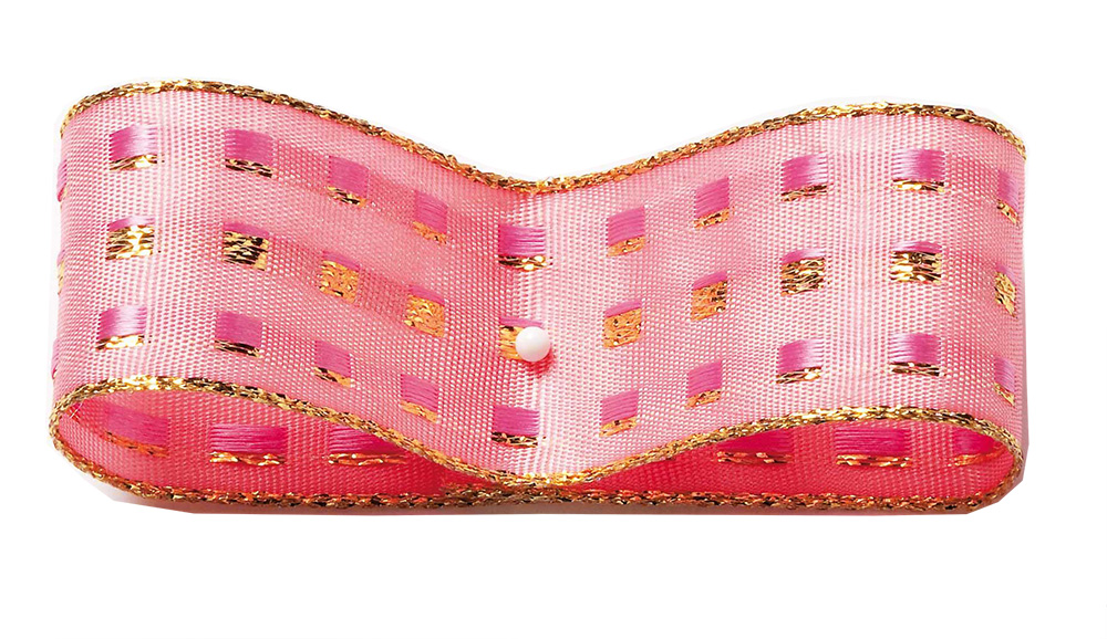 15120205041-1jKUXrGH8a2VfX Dekorband-GLAMOUR, rosa-gold: 38mm breit / 25m-Rolle, mit Drahtkante