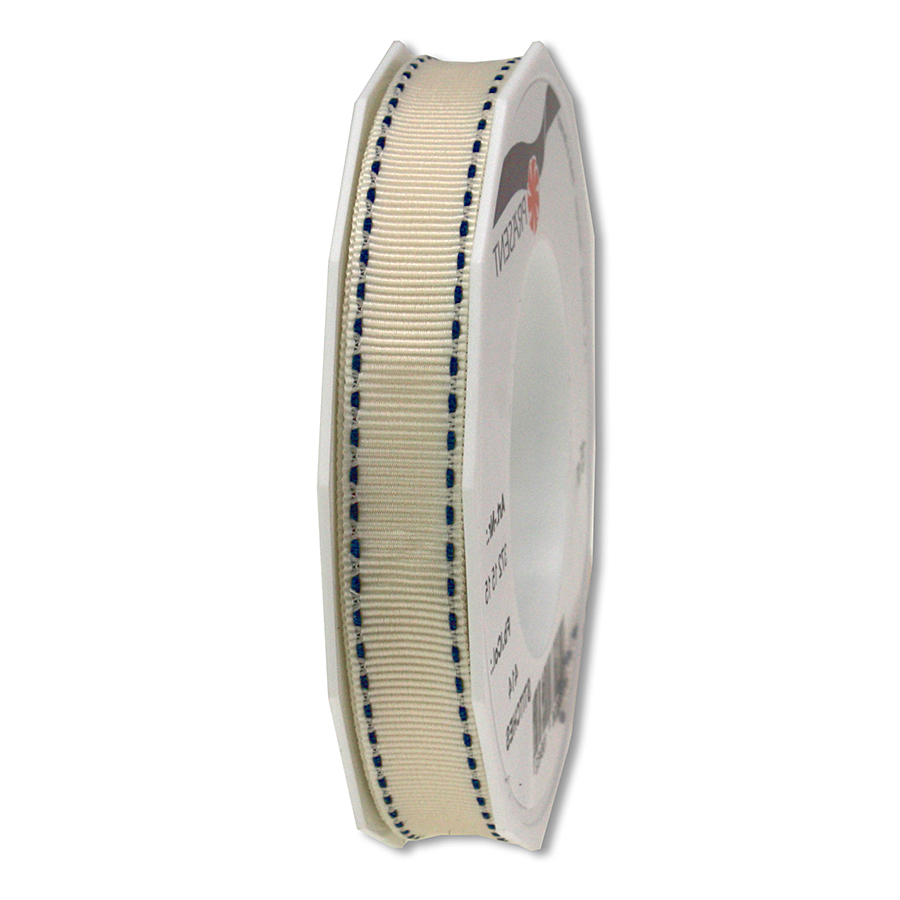 3721515414 Ripsband-STITCHES, 15mm breit / 15m-Rolle, creme-marineblau