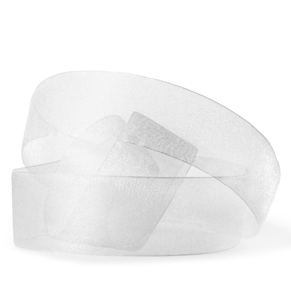 4666_01_25-weiss Organzaband-CHIFFON, weiss: 40mm breit / 50m-Rolle, mit feiner Webkante.