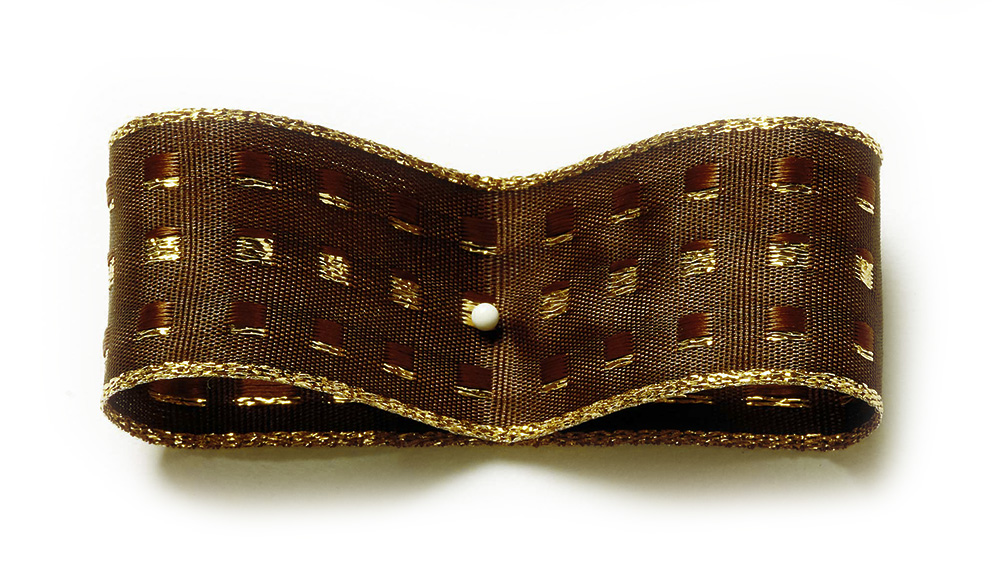 Dekorband-GLAMOUR, dunkelbraun-gold: 38mm breit / 25m-Rolle, mit Drahtkante