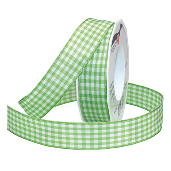 6192520127 Vichy-Karoband, hellgrün-weiss: 25mm breit / 20m-Rolle