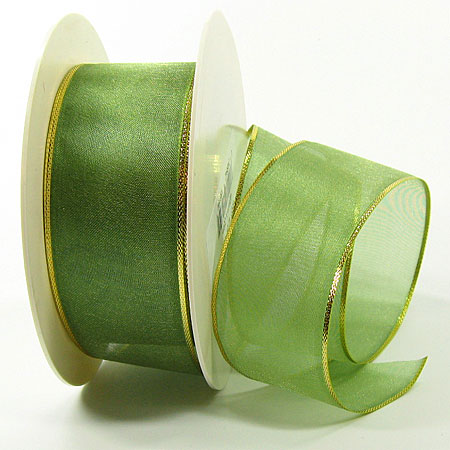 65314057 Organzaband-Magic: Lindgrün-Gold, 25m-Rolle - 40mm breit