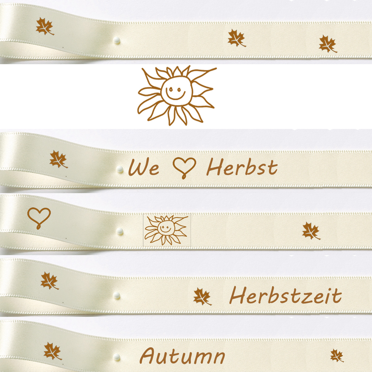 Herbstband aus Doppelsatinband creme -  15mm breit / 25m-Rolle