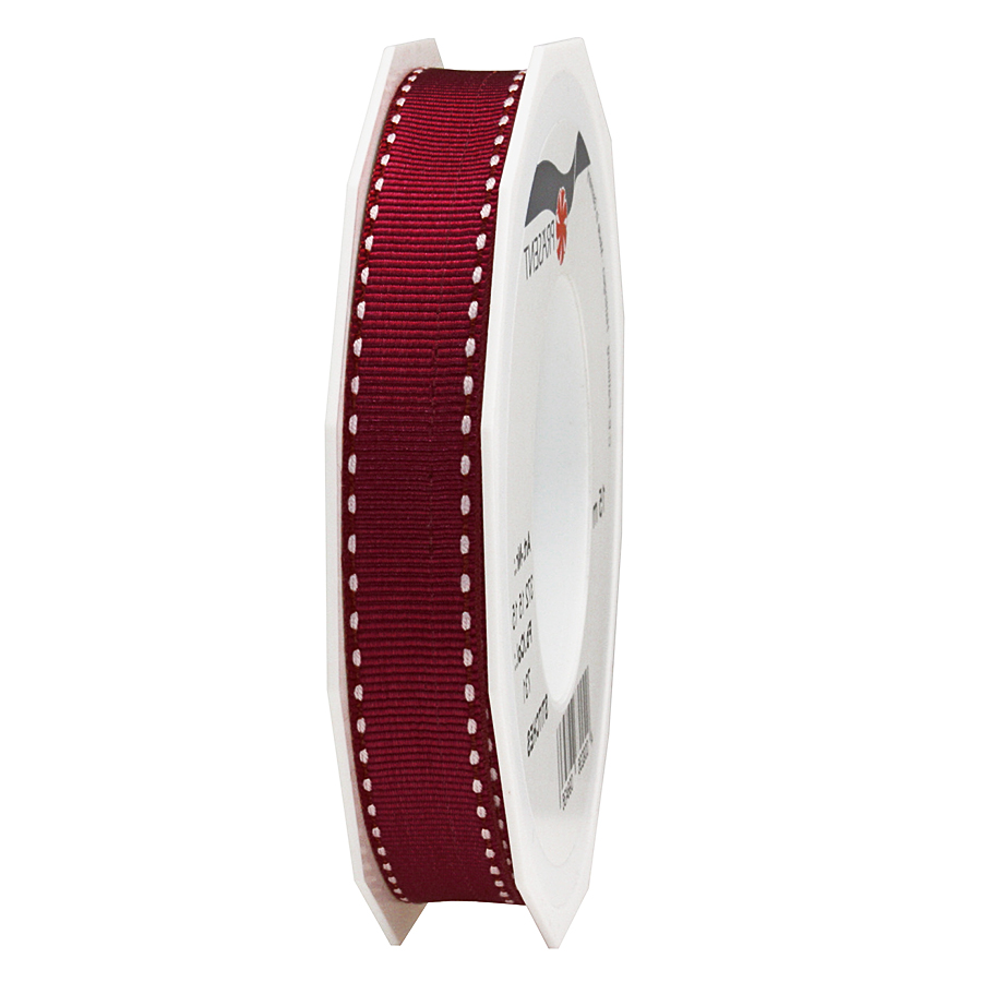 3721515619 Ripsband-STITCHES, 15mm breit / 15m-Rolle, bordeaux-weiss