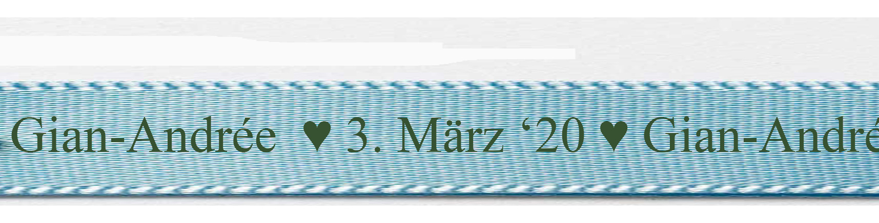 Individualsiertes Taufband - Satinband hellblau-moosgrün mit Classic Schrift: 15mm / 25m-Rolle