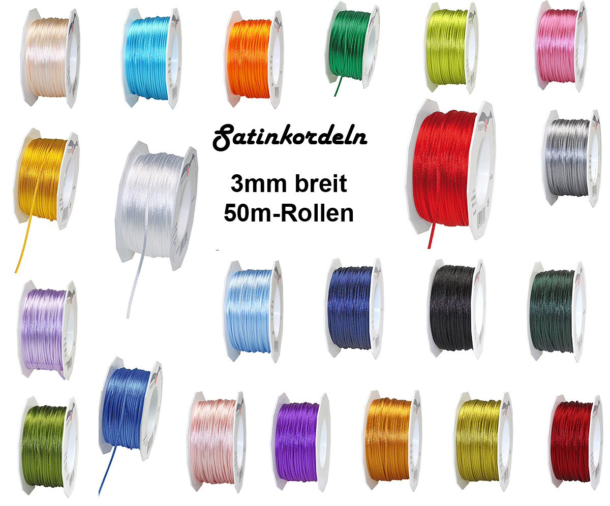 Farbauswahl: Satinkordel-Seidenkordel: 3mm Ø breit / 50m-Rolle