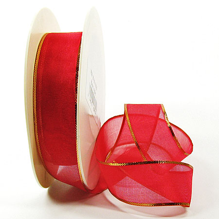 65312520 Organzaband-Magic: Rot-Gold, 25m-Rolle - 25mm breit
