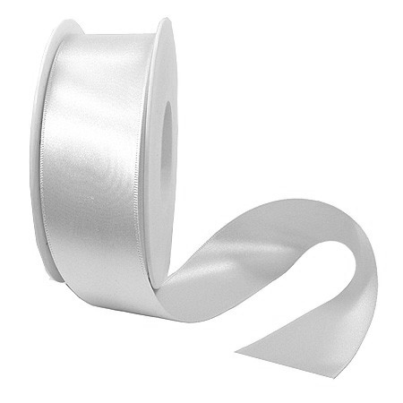 Satinband: 38mm breit / 25m-Rolle, weiss.