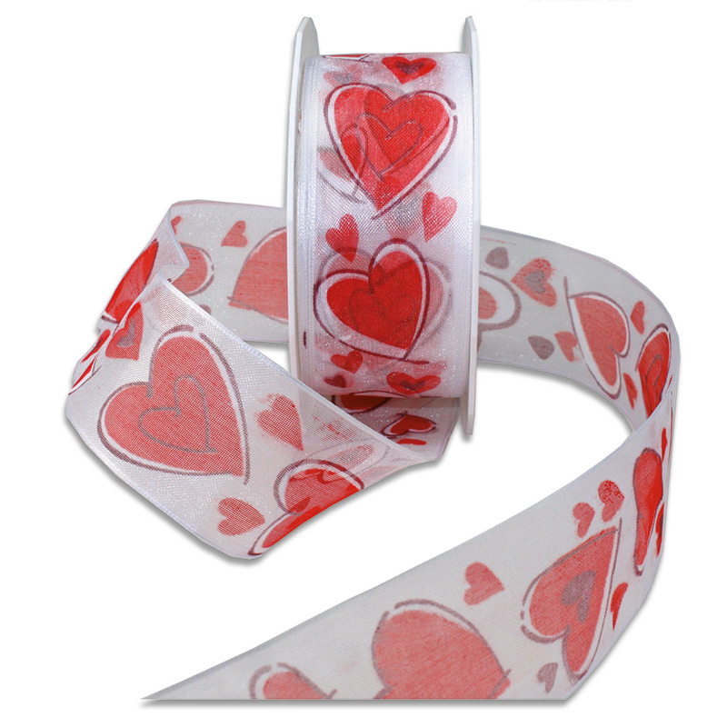 4244020001 Herzband-SWEET HEART: 40mm breit / 20m-Rolle, mit Drahtkante
