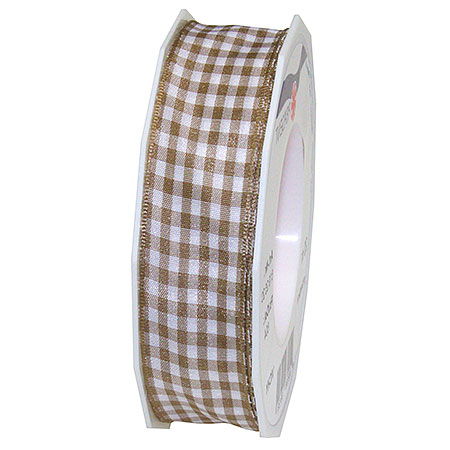 6192520104 Vichy-Karoband, taupe-weiss: 25mm breit / 20m-Rolle