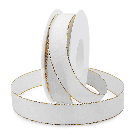 Basic-Drahtkantenband: 25mm breit / 25m, weiss-gold