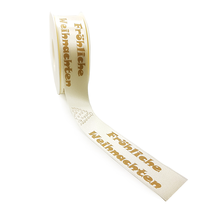 WB-1210038048-hgFna9s5IYgSsJR Weihnachtsband-Satin "Fröhliche Weihnachten": 38mm breit / 25m Rolle, creme-gold.