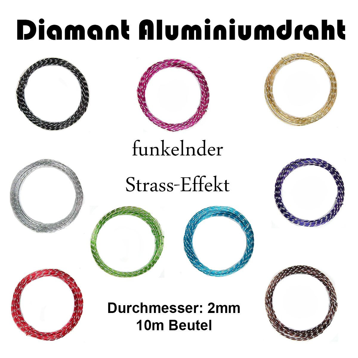 Diamant Aluminiumdraht mit Strasseffekt dia. 2mm / 10m-Beutel