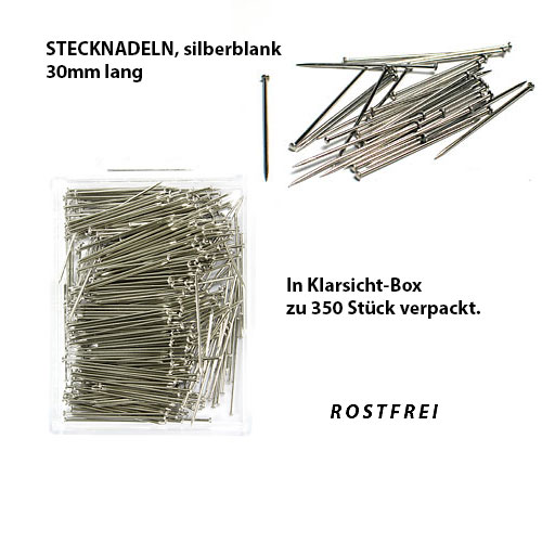 Stecknadeln, silberblank: 350 Stück - 30mm lang