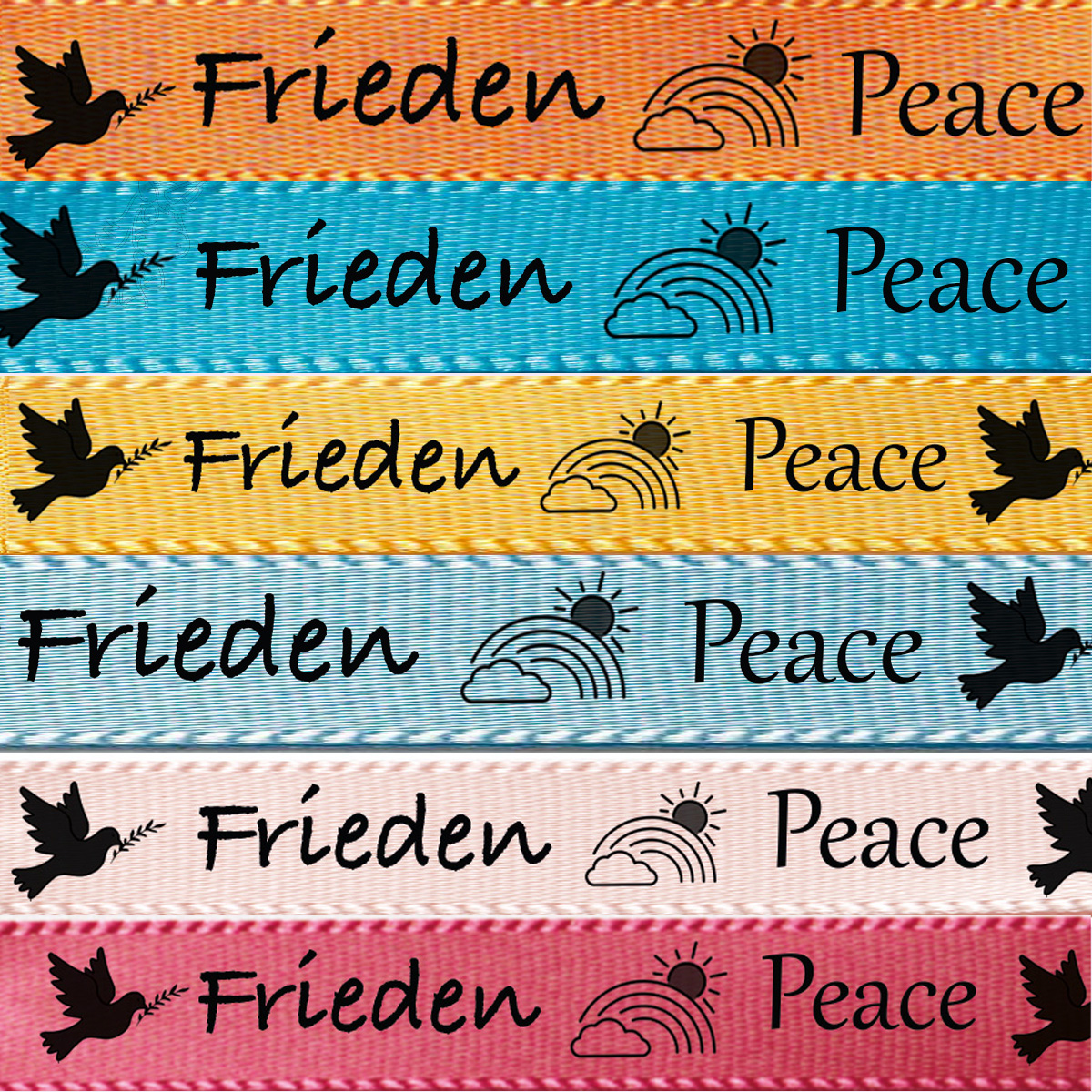 Satinband "Frieden": 15mm breit / 25m-Rolle