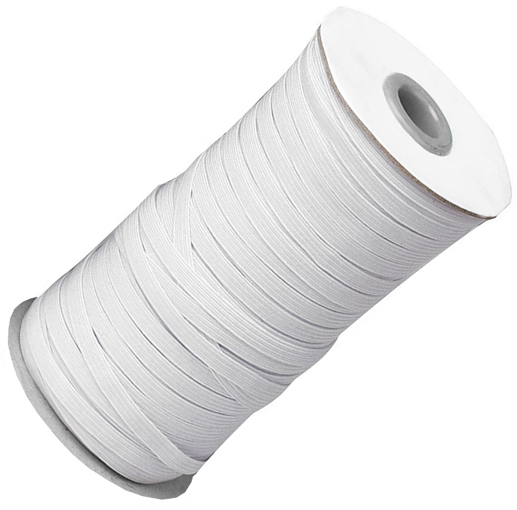 Gummiband-Flach-5mm-100m Gummiband 5mm breit / 25m-Rolle, weiss, 62% Polyester + 38% Latex